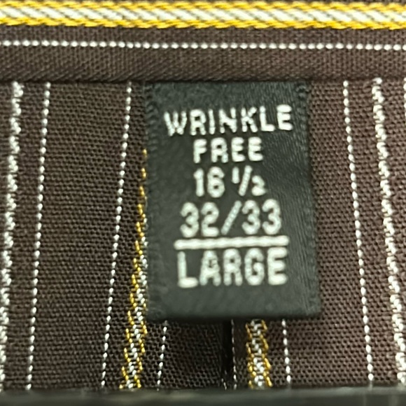 Arrow Casual Striped Dress Shirt Fitted Wrinkle Free Brown Tan - Picture 6 of 17